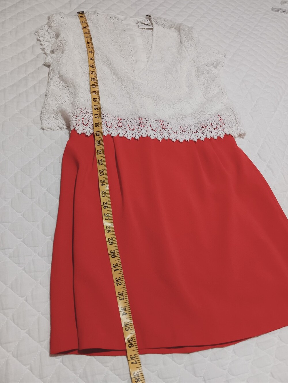 NWT Sezane white lace and red colorblock dress, size 42 - Picture 11 of 15